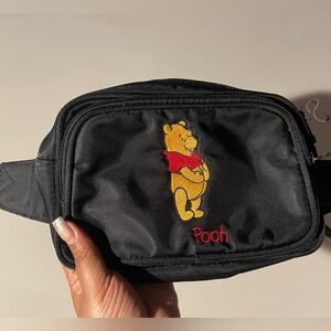 Vintage Disney World Winnie The Pooh Fanny Pack - Black Nylon Belt Bag Y2K